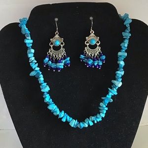 Handcrafted 16" Length Turquoise Chips Sterling Silver Jewelry Set